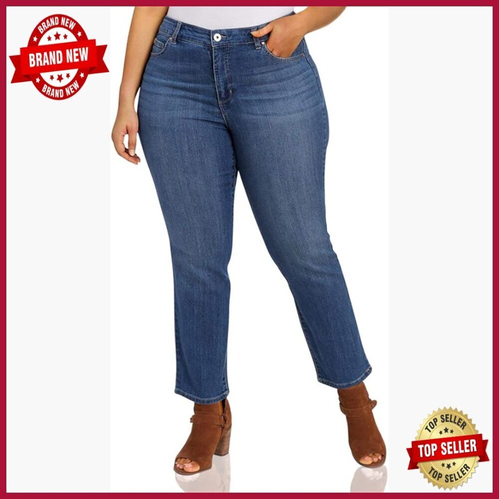 Petite High Rise Straight Leg Jeans with Stretch Fabric, 29" Inseam